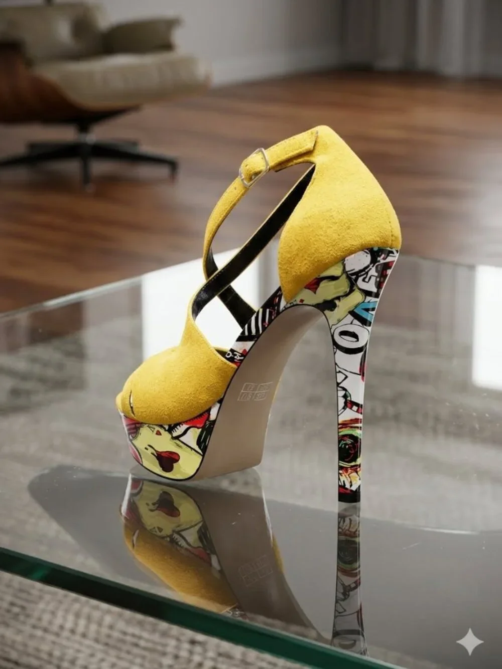 Yellow Stiletto Platform Ankle Strap Peep Toe Sandals